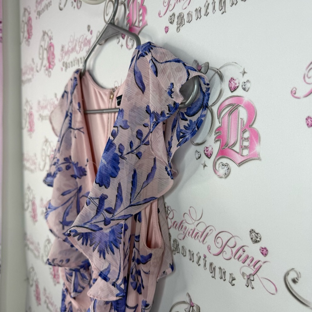 Tommy Hilfiger dress ruffles frilly frills gold charm Floral Pink and Blue Dress - Picture 3 of 14